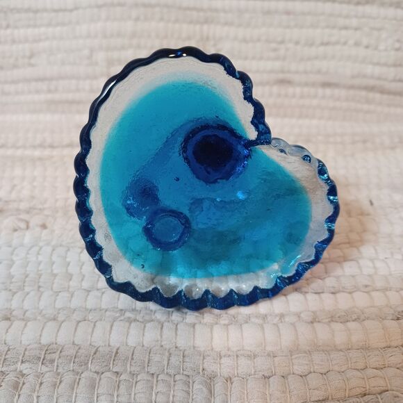 Cobalt Blue Art Glass Swirl Corkscrew Paperweight Pen Holder 3 1/2" Heart - Picture 3 of 4